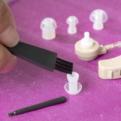 Accesorii pentru dispozitivul audio portabil Welzy, inclusiv perie de curățare și adaptoare din silicon de diferite dimensiuni