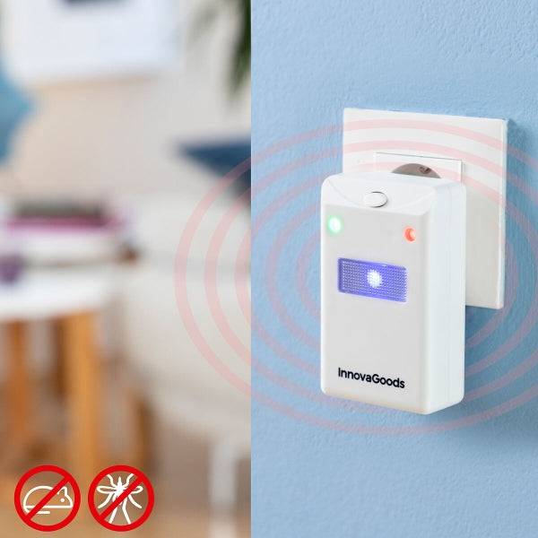 Aparat Împotriva Insectelor și Rozătoarelor cu LED Killekt Inovamarket conectat la priză, emisii ultrasonice vizibile pentru protecție casnică eficientă.