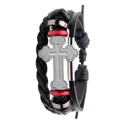 Bratara Spirituala Multistrat Stavros cu Cruce Metalica - 18 cm, Unisex - Inovamarket