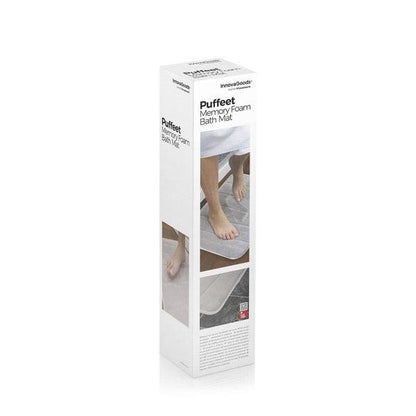 Ambalaj original Covoraș de Baie Viscoelastic Puffeet Inovamarket, prezentat vertical cu imagini demonstrative și branding vizibil.