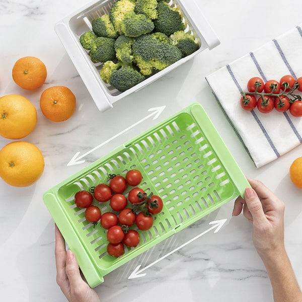 Organizator de frigider reglabil Friwer Inovamarket verde, cu sistem extensibil, ideal pentru depozitarea roșiilor și legumelor