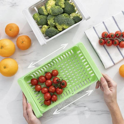 Organizator de frigider reglabil Friwer Inovamarket verde, cu sistem extensibil, ideal pentru depozitarea roșiilor și legumelor