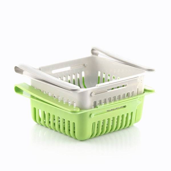 Set de 2 organizatoare de frigider Friwer Inovamarket, stivuibile, în culori verde și alb, pentru economisirea spațiului