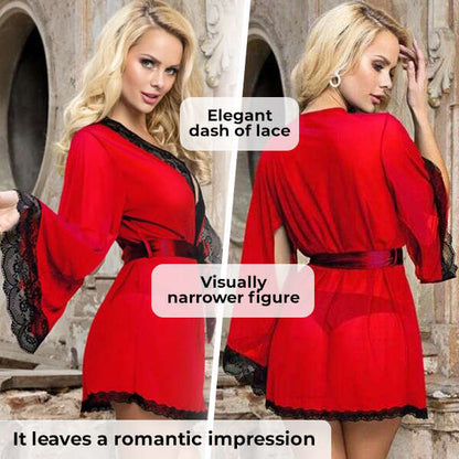 Rochie Transparentă Elina-Attractive Roșie, Mărimi S-XL, Cu Dantelă Neagră. - Inovamarket