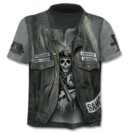 Tricou Sled-Gothic cu Model 3D Biker din Piele, XXL, Design Unic - 24cm, 76cm, 112cm - Inovamarket